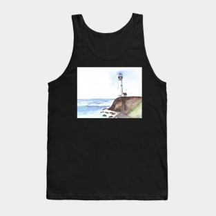 Lighthouse Watercolor and Ink Painting Tank Top